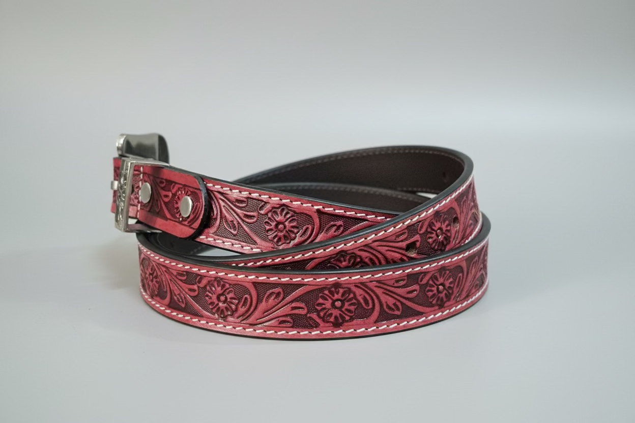 HAND CARVED WESTERN STYLE LEATHER BELT